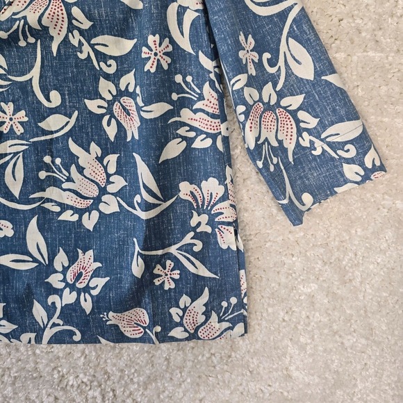 Reyn Spooner Limited Issue Tunic Top Womens Large Blue Hawaiian Reverse Print - Picture 2 of 11